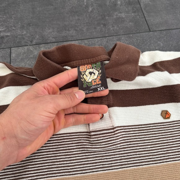 Vintage Southpole Mens XXL Striped Polo Shirt Short Sleeve Brown White Y2K - Picture 3 of 7